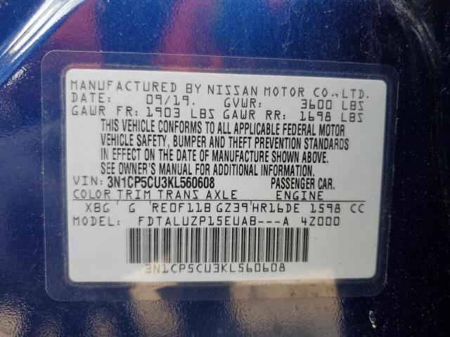 3N1CP5CU3KL560608 - 2019 NISSAN KICKS S BLUE photo 13