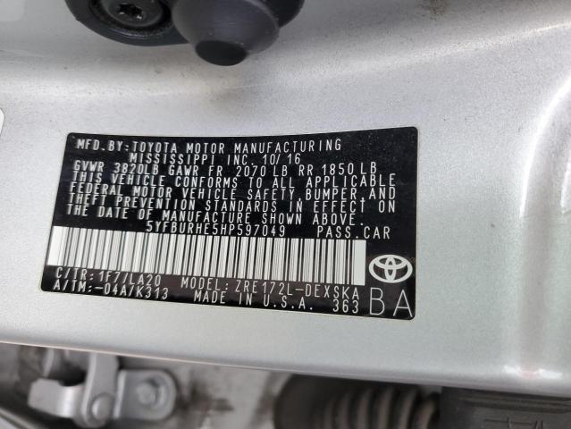 5YFBURHE5HP597049 - 2017 TOYOTA COROLLA L SILVER photo 13