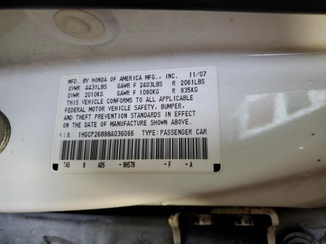 1HGCP26898A036066 - 2008 HONDA ACCORD EXL WHITE photo 12