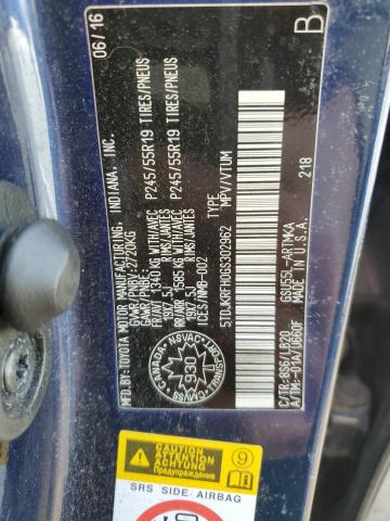 5TDJKRFH0GS302962 - 2016 TOYOTA HIGHLANDER XLE 蓝色 照片 14