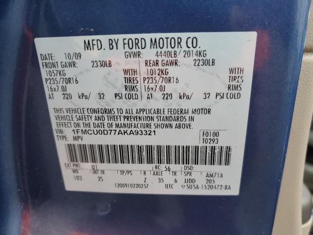 1FMCU0D77AKA93321 - 2010 FORD ESCAPE XLT BLUE photo 12