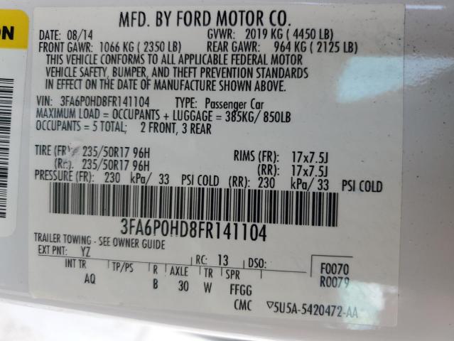 3FA6P0HD8FR141104 - 2015 FORD FUSION SE WHITE photo 12