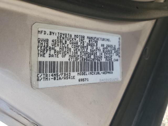 4T1BF18B9WU287967 - 1998 TOYOTA AVALON XL TAN photo 12