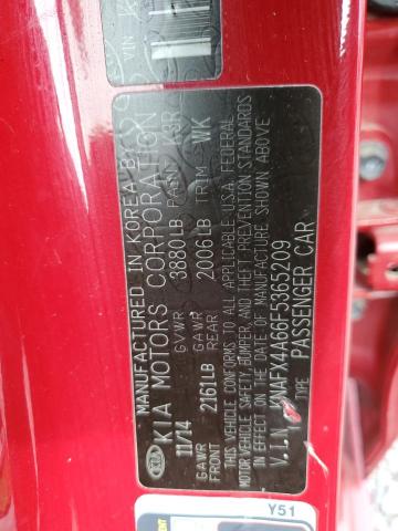 KNAFX4A66F5365209 - 2015 KIA FORTE LX RED photo 12