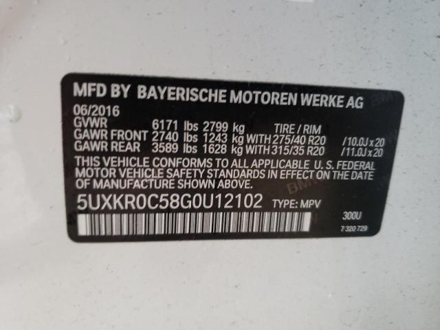 5UXKR0C58G0U12102 - 2016 BMW X5 XDRIVE35I WHITE photo 12