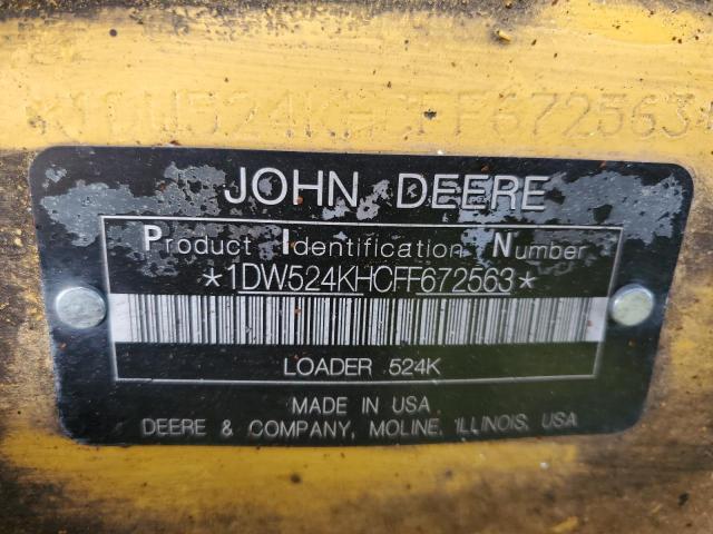 1DW524KHCFF672563 - 2015 JOHN DEERE LOADER YELLOW photo 10