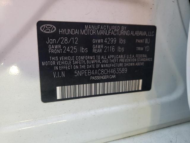 5NPEB4AC8CH463589 - 2012 HYUNDAI SONATA GLS WHITE photo 13