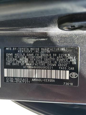 4T1BB46K89U083021 - 2009 TOYOTA CAMRY HYBRID GRAY photo 12