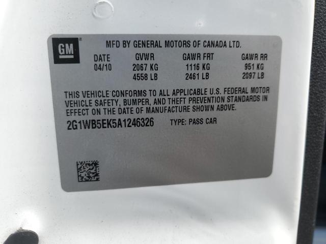 2G1WB5EK5A1246326 - 2010 CHEVROLET IMPALA LT WHITE photo 12