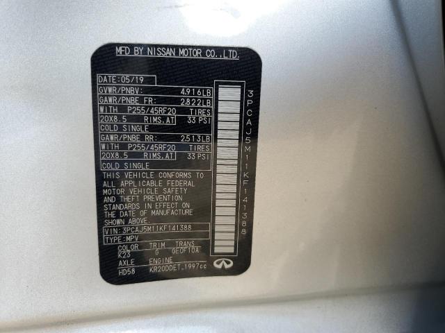 3PCAJ5M11KF141388 - 2019 INFINITI QX50 ESSENTIAL SILVER photo 13