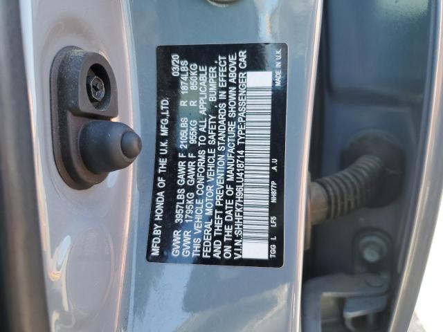 SHHFK7H96LU418714 - 2020 HONDA CIVIC SPORT TOURING GRAY photo 12
