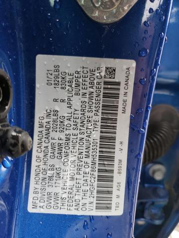 2HGFC2F86MH535301 - 2021 HONDA CIVIC SPORT 蓝色 照片 12