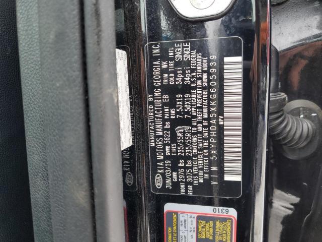 5XYPHDA5XKG605939 - 2019 KIA SORENTO EX Negro foto 14