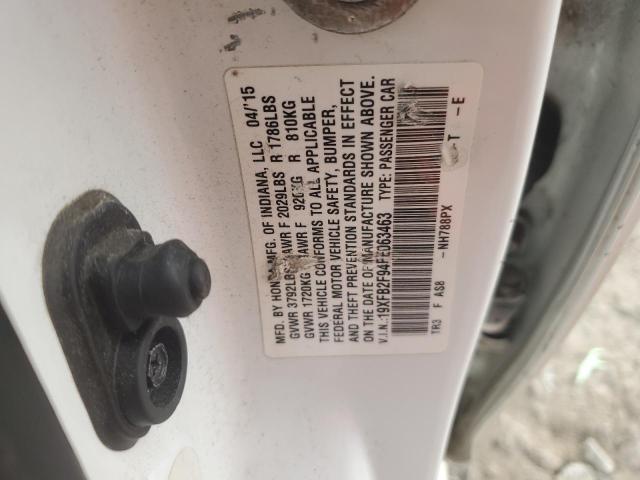 19XFB2F94FE063463 - 2015 HONDA CIVIC EXL თეთრი ფოტო 12