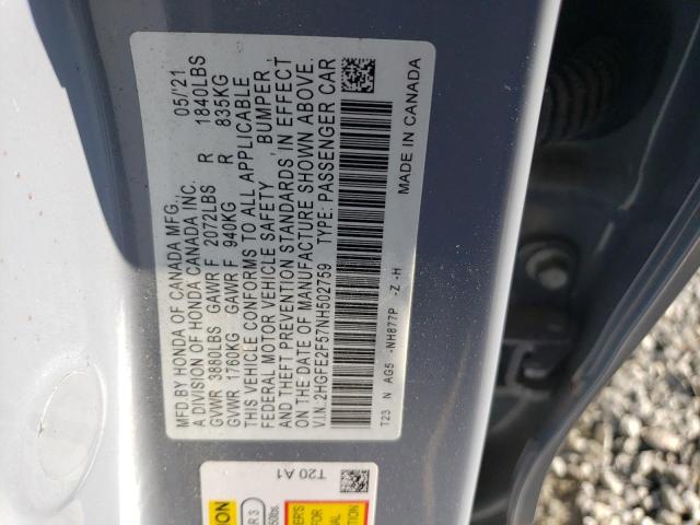 2HGFE2F57NH502759 - 2022 HONDA CIVIC SPORT 灰色 照片 12