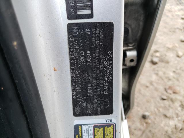 KNAFK4A66E5139345 - 2014 KIA FORTE LX SILVER photo 12