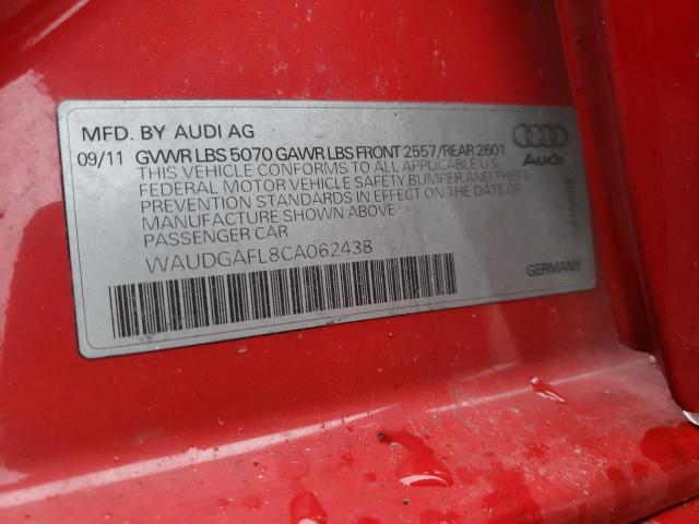 WAUDGAFL8CA062438 - 2012 AUDI S4 PREMIUM PLUS RED photo 12