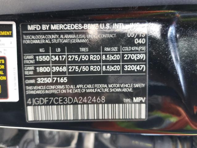 4JGDF7CE3DA242468 - 2013 MERCEDES-BENZ GL 450 4MATIC BLACK photo 12