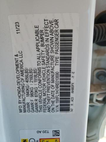 19XFL1H74RE010690 - 2024 HONDA CIVIC EXL თეთრი ფოტო 13