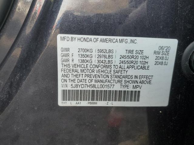 5J8YD7H58LL001577 - 2020 ACURA MDX SPORT HYBRID TECHNOLOGY CHARCOAL photo 13
