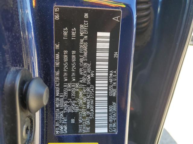 5TDJKRFH4FS175437 - 2015 TOYOTA HIGHLANDER XLE 蓝色 照片 13