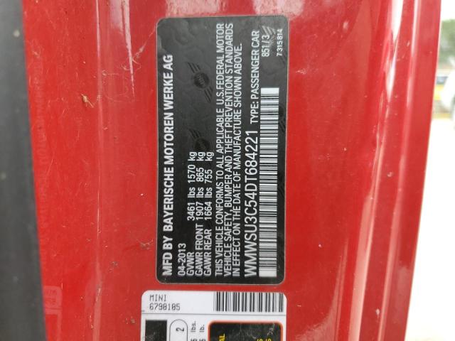 WMWSU3C54DT684221 - 2013 MINI COOPER RED photo 12