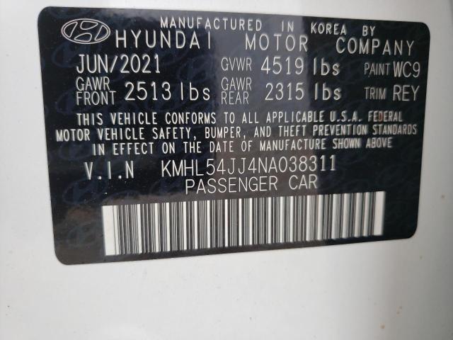 KMHL54JJ4NA038311 - 2022 HYUNDAI SONATA HYBRID WHITE photo 12