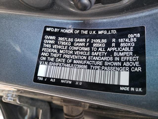 SHHFK7H46JU239686 - 2018 HONDA CIVIC SPORT 灰色 照片 12