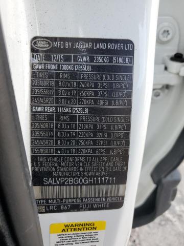 SALVP2BG0GH111711 - 2016 LAND ROVER RANGE ROVE SE WHITE photo 14