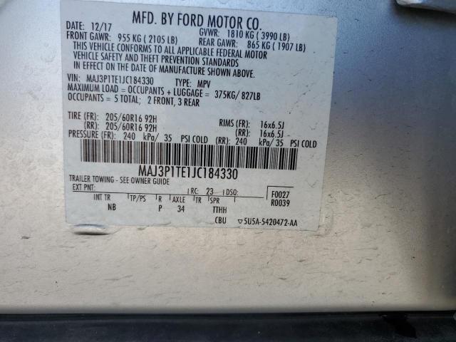 MAJ3P1TE1JC184330 - 2018 FORD ECOSPORT SE ვერცხლისფერი ფოტო 13