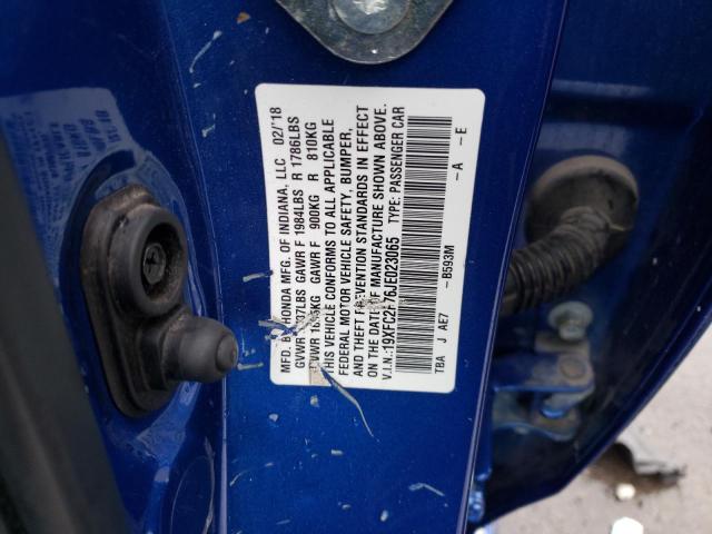 19XFC2F76JE023065 - 2018 HONDA CIVIC EX BLUE photo 12