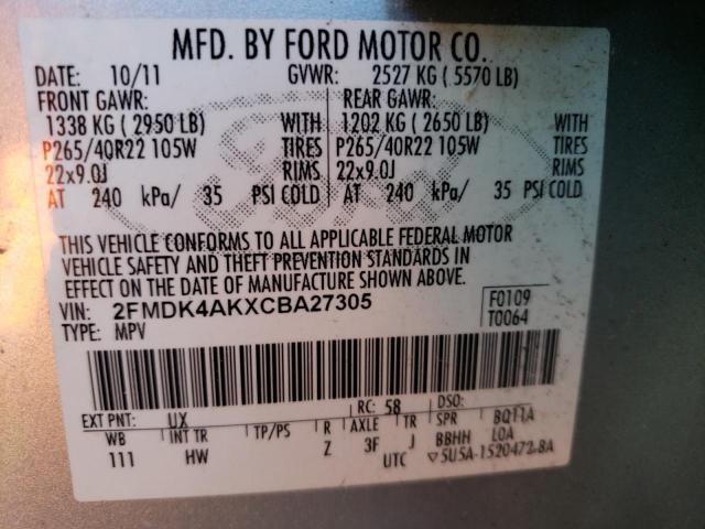 2FMDK4AKXCBA27305 - 2012 FORD EDGE SPORT SILVER photo 13