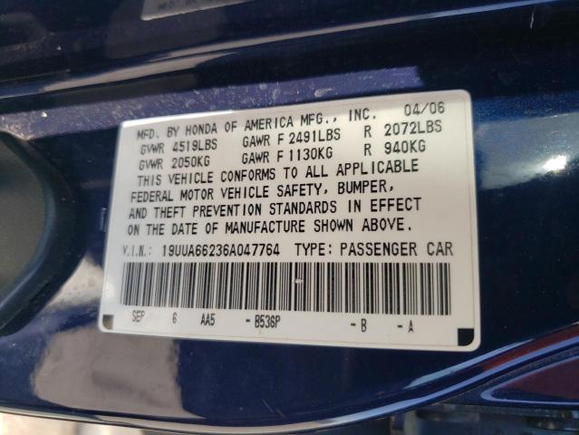 19UUA66236A047764 - 2006 ACURA 3.2TL BLUE photo 12