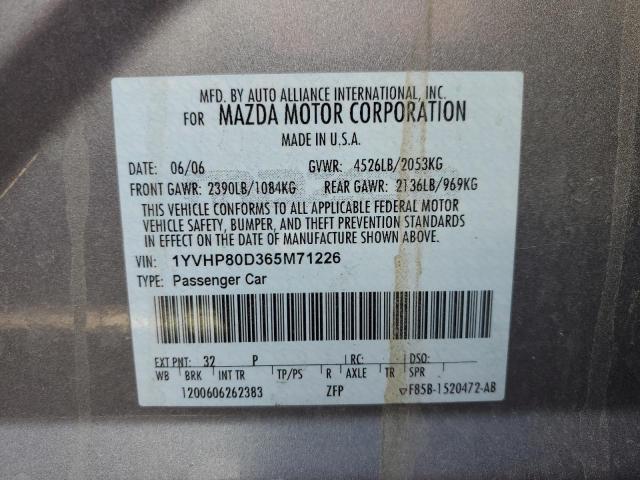 1YVHP80D365M71226 - 2006 MAZDA 6 S GRAY photo 14