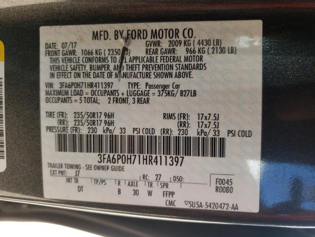 3FA6P0H71HR411397 - 2017 FORD FUSION SE GRAY photo 13