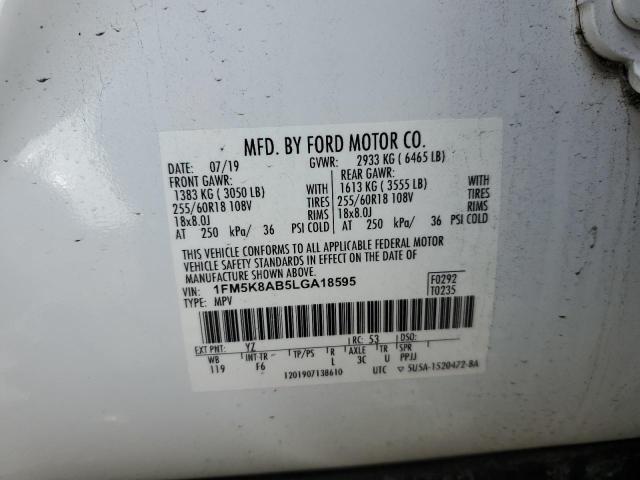 1FM5K8AB5LGA18595 - 2020 FORD EXPLORER POLICE INTERCEPTOR WHITE photo 14