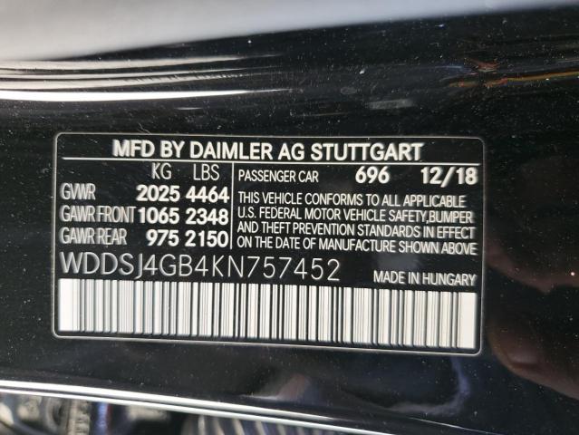 WDDSJ4GB4KN757452 - 2019 MERCEDES-BENZ CLA 250 4MATIC BLACK photo 12