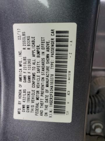 1HGCR2F50HA160078 - 2017 HONDA ACCORD SPORT GRAY photo 13