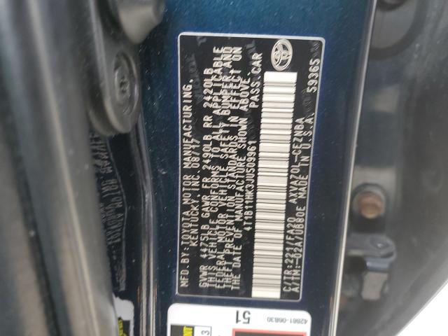 4T1B11HK3JU509961 - 2018 TOYOTA CAMRY L Mavi foto 12