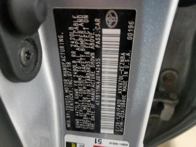 4T1B11HK4JU142455 - 2018 TOYOTA CAMRY L SILVER photo 13