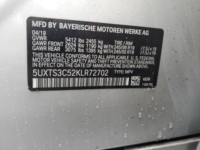 5UXTS3C52KLR72702 - 2019 BMW X3 XDRIVEM40I SILVER photo 12