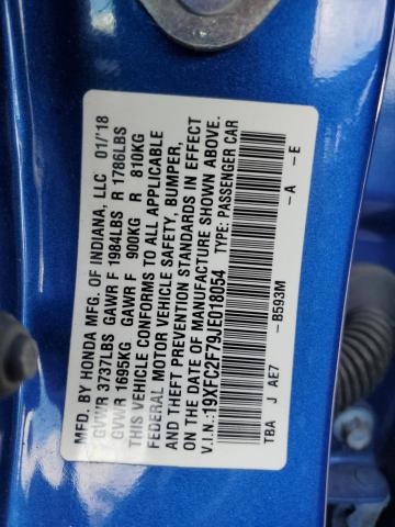 19XFC2F79JE018054 - 2018 HONDA CIVIC EX BLUE photo 12