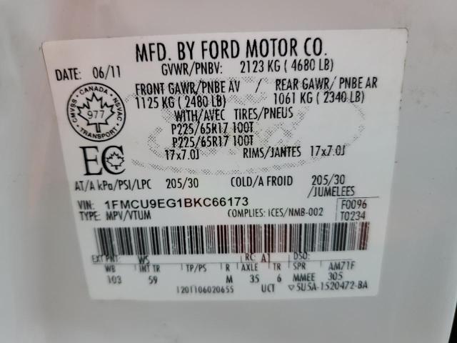 1FMCU9EG1BKC66173 - 2011 FORD ESCAPE LIMITED WHITE photo 12