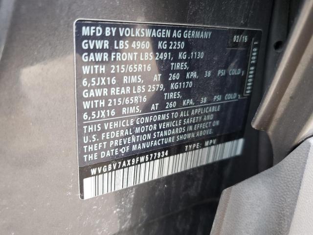 WVGBV7AX9FW577934 - 2015 VOLKSWAGEN TIGUAN S BLACK photo 12