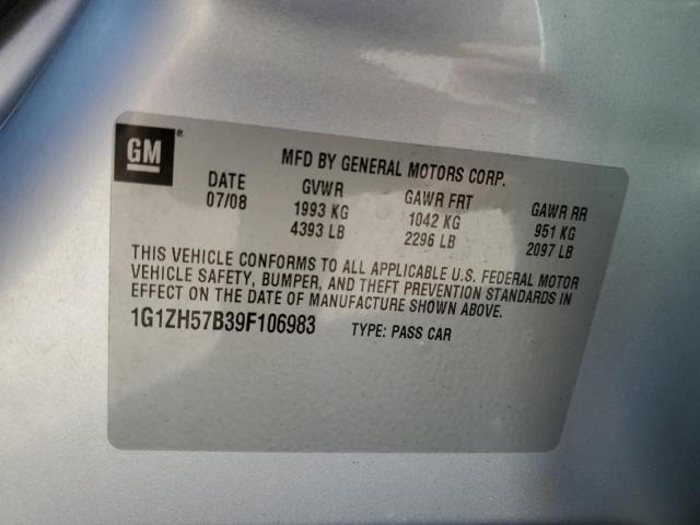 1G1ZH57B39F106983 - 2009 CHEVROLET MALIBU 1LT Srebrny zdjęcie 13