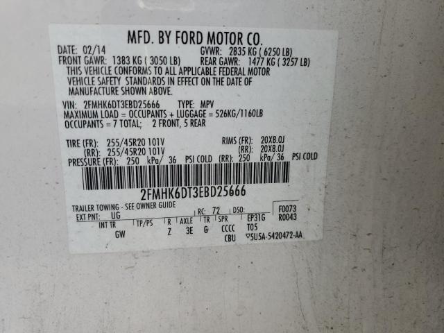 2FMHK6DT3EBD25666 - 2014 FORD FLEX LIMITED WHITE photo 13