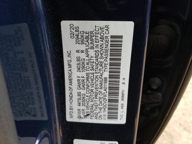 1HGCV2F97LA011688 - 2020 HONDA ACCORD TOURING BLUE photo 12