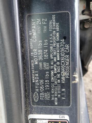 KMHCN46CX6U036704 - 2006 HYUNDAI ACCENT GLS GRAY photo 12