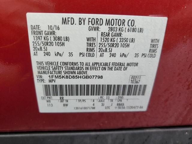 1FM5K8D85HGB07798 - 2017 FORD EXPLORER XLT RED photo 13