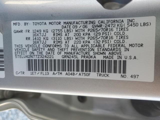 5TELU42N77Z324221 - 2007 TOYOTA TACOMA DOUBLE CAB SILVER photo 12